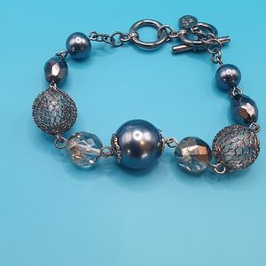 Cookie Lee Silver and Gray Beaded Bracelet